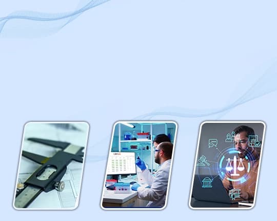 Visual showing lab testing, legal tech interface, and precision tools by Image Computers