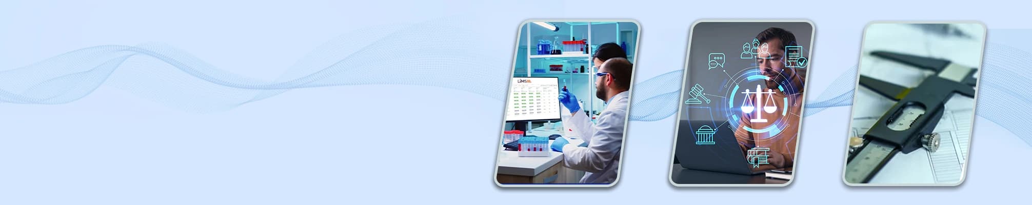 Visual showing lab testing, legal tech interface, and precision tools by Image Computers